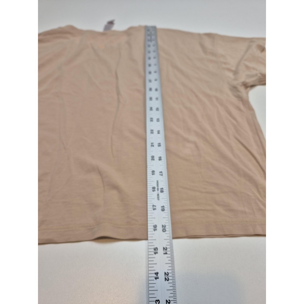 Lululemon Cates Shirt Womens 8 Beige Short Sleeve Relaxed Fit Cotton Stretch Top - Picture 7 of 9